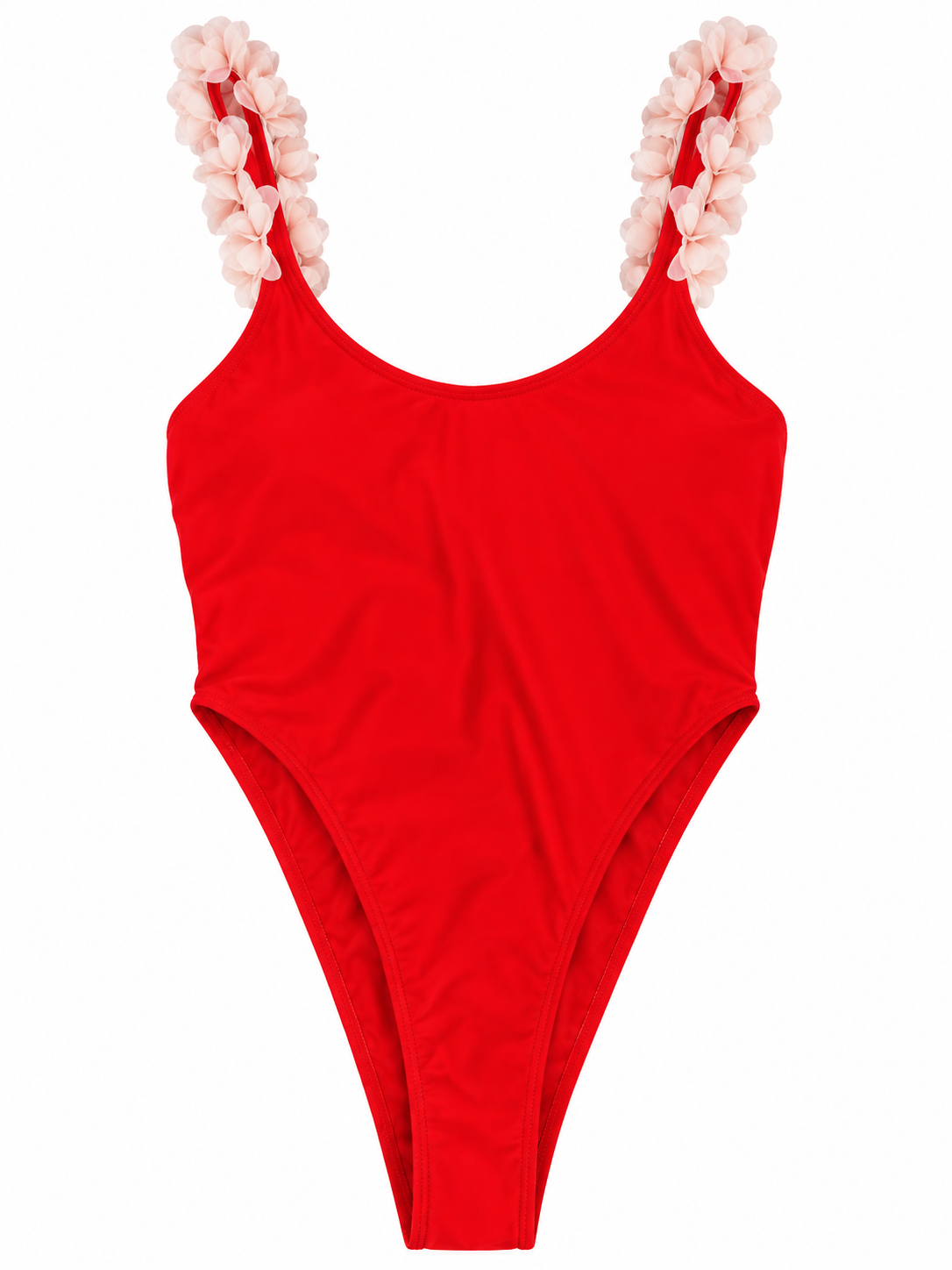 Red blossom strap one piece bikini