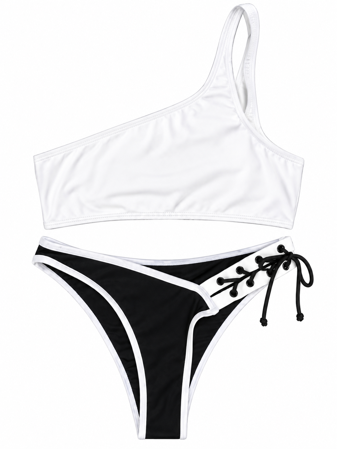 Ivory and onyx lace up bikini