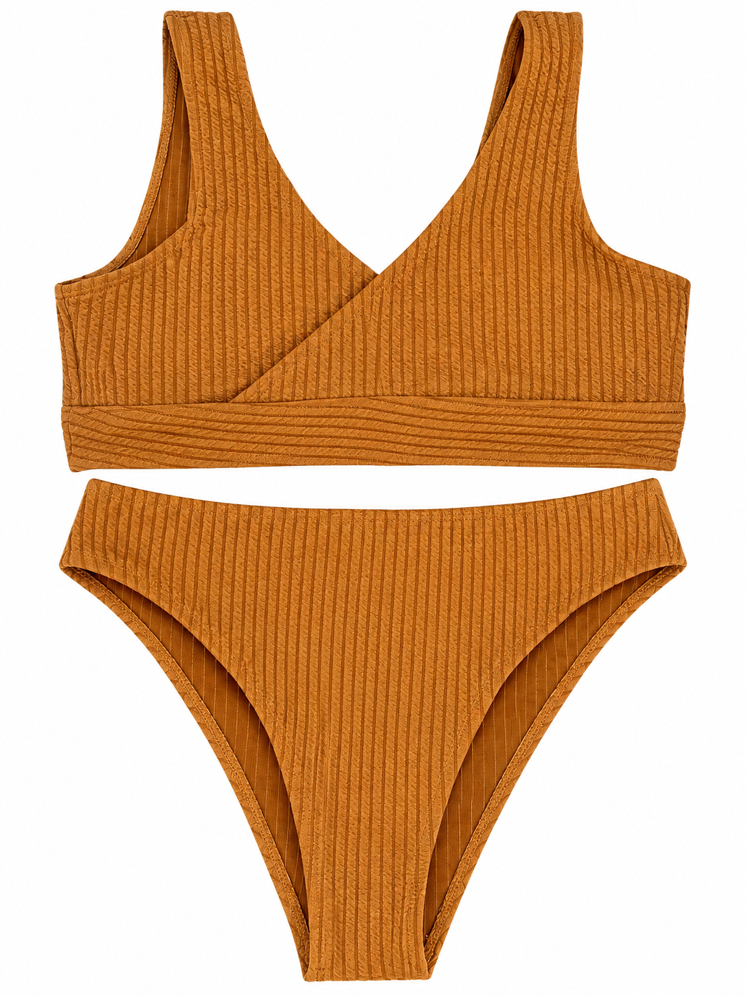 Caramel ribbed wrap bikini